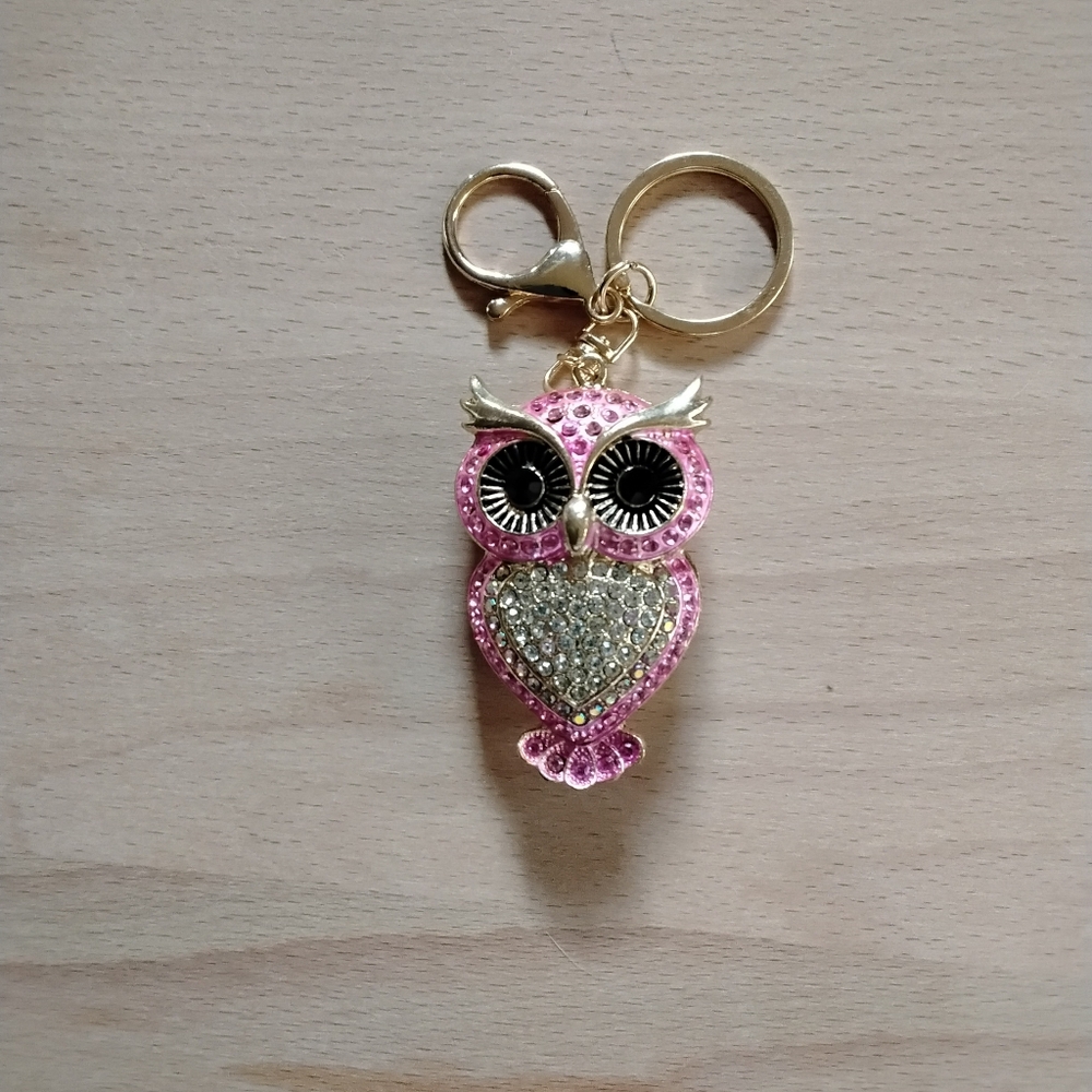 Pink owl keychain